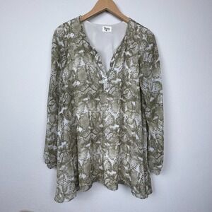 Show Me Your Mumu Oversized Blouse Women's‎ Sz S Snake Print V-Neck Boho Top